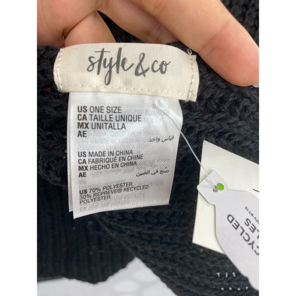 Style & Co NWT Solid Ribbed Muffler Extra Long Recycled Wrap Scarf Black OS New - Picture 7 of 10